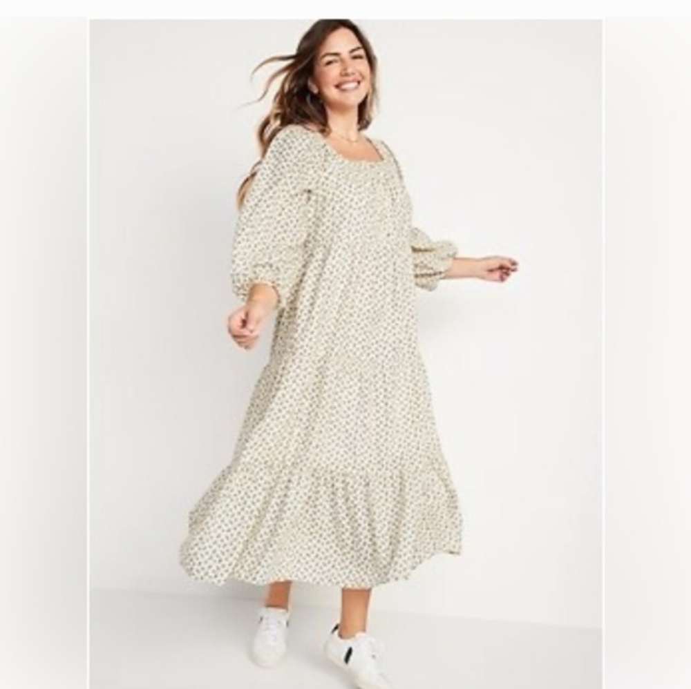 Old Navy Womens Prairie Tiered Maxi Dresses SizeMedium Print Gold Cottagecore